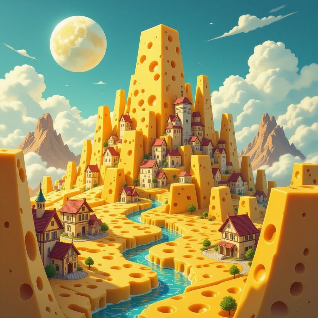Fantastical Cheese World Illustration