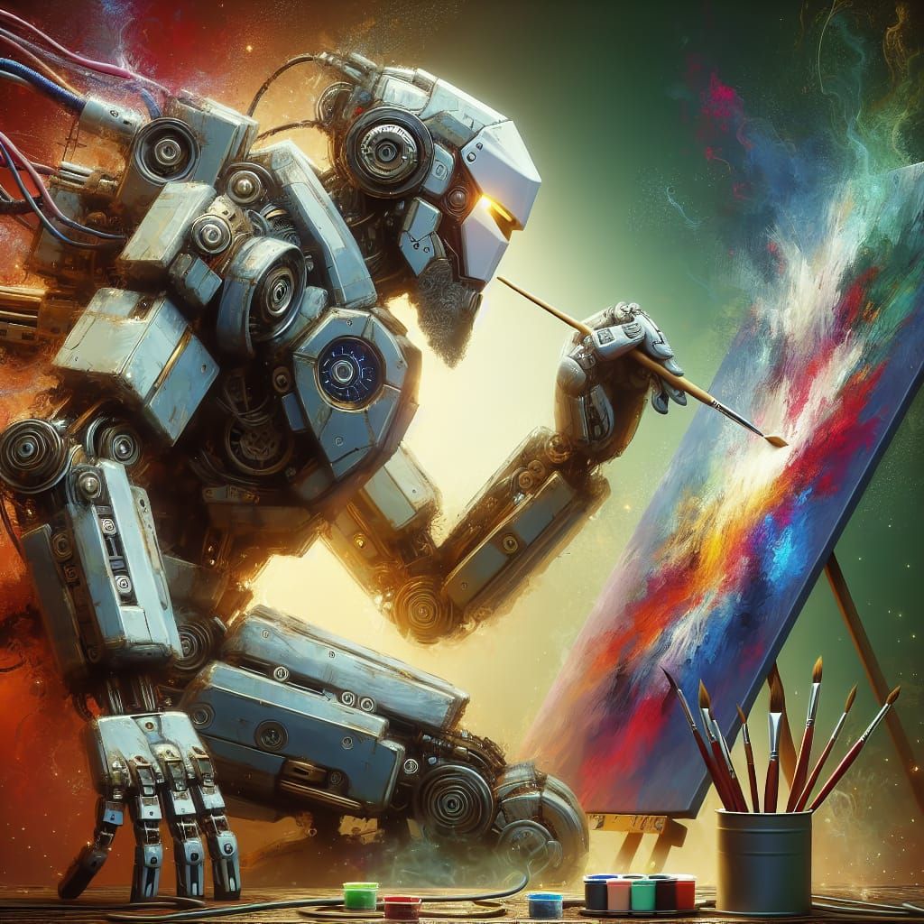 Mecha Repair Robot Creates Watercolor Art