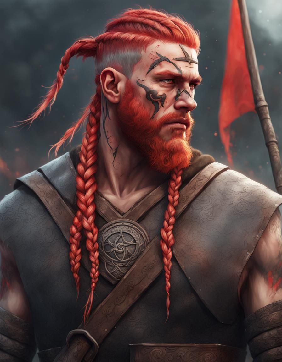 Viking Warrior Portrait with Braided Red Hair