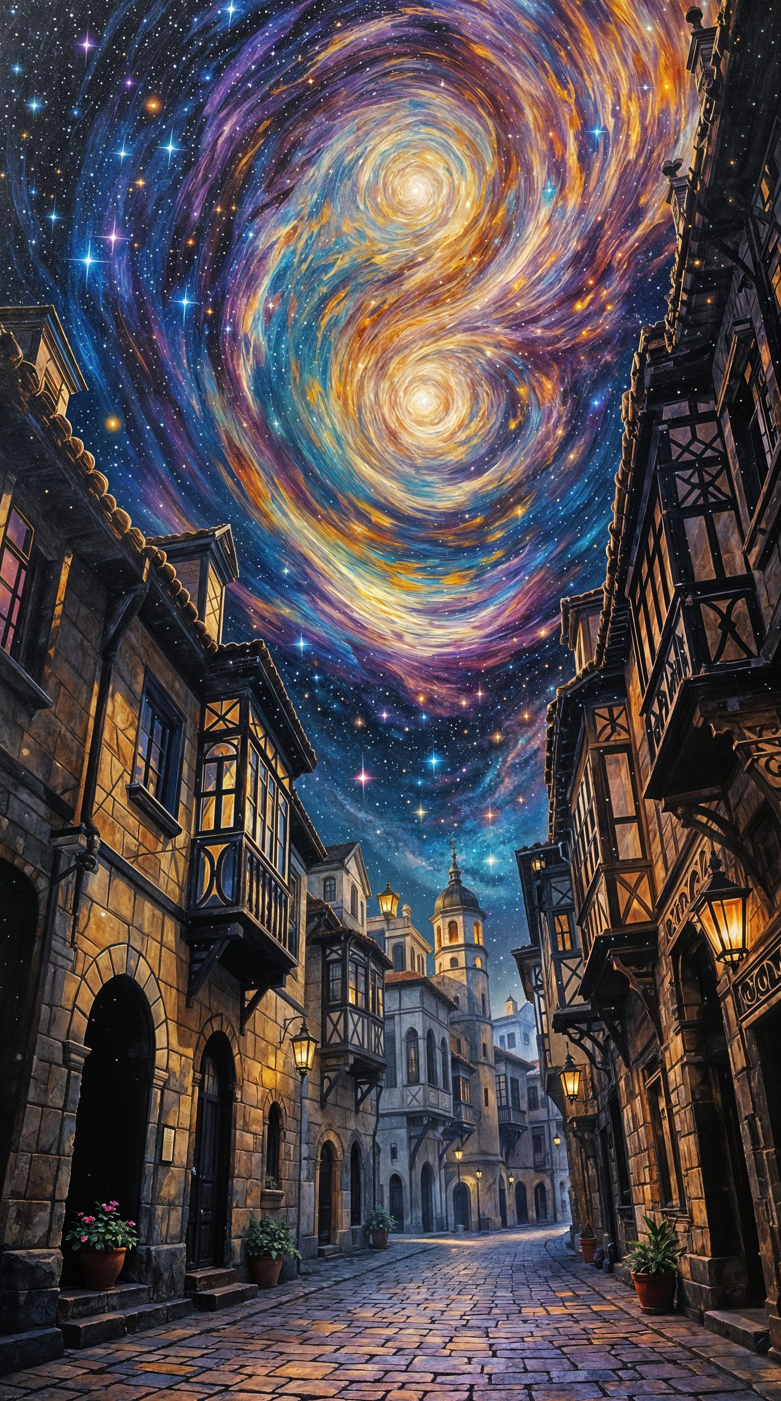 Renaissance Cosmic Dreamscape in Vibrant Brushwork