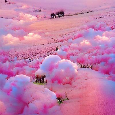 Dreamlike Cotton Candy Meadow Landscape