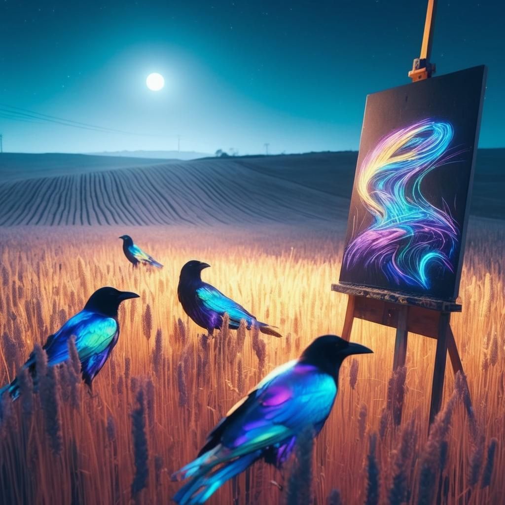 Vibrant Neon Ravens: An AI Interpretation