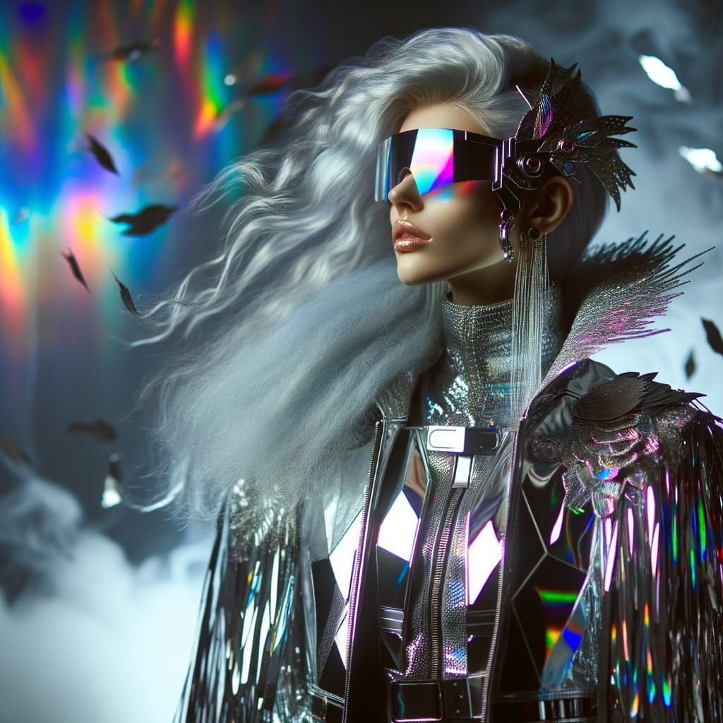 Cyberpunk Iridescent Girl with Chrome Hair
