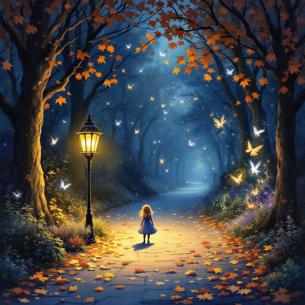 Enchanting Autumn Park with Magical Lantern Light