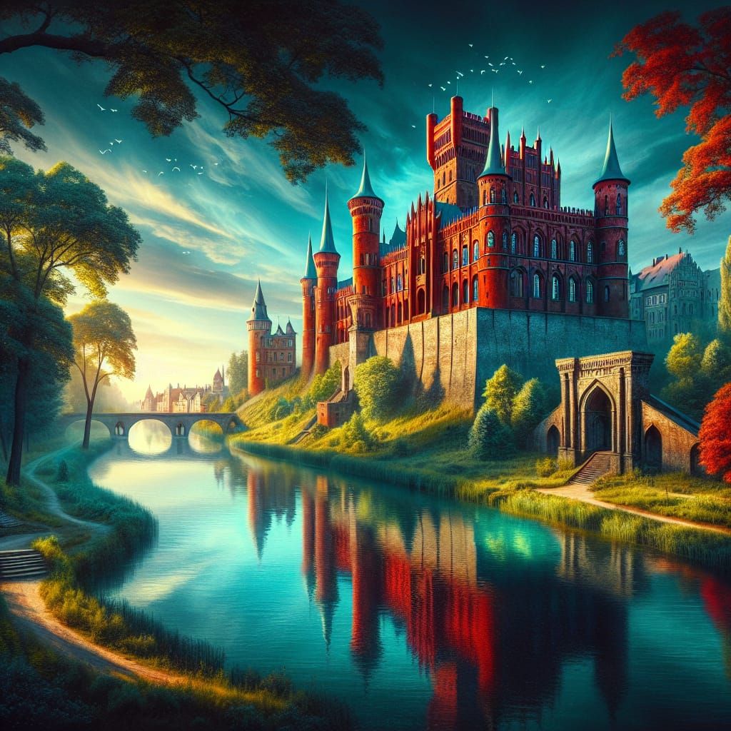 Grand Castle in Dark Fantasy Landscape Painting