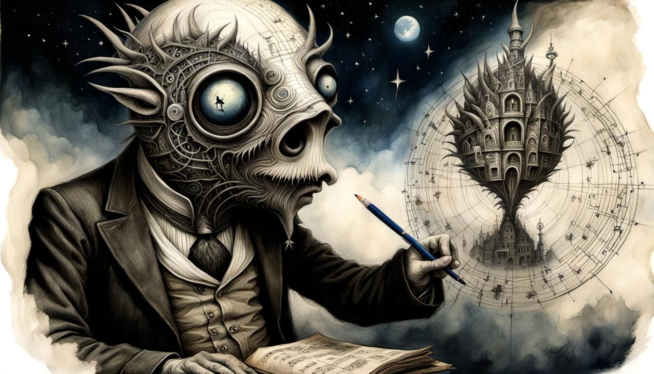 Complex Labyrinthian Maze Inside Comet as Blueprint Drawing