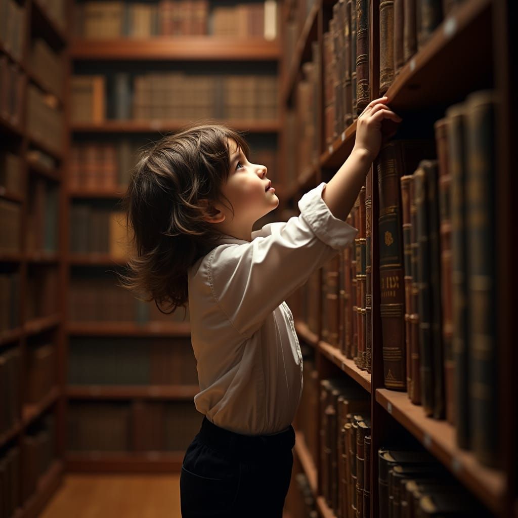 Boy Reaching for Sacred Book, Photorealistic Style