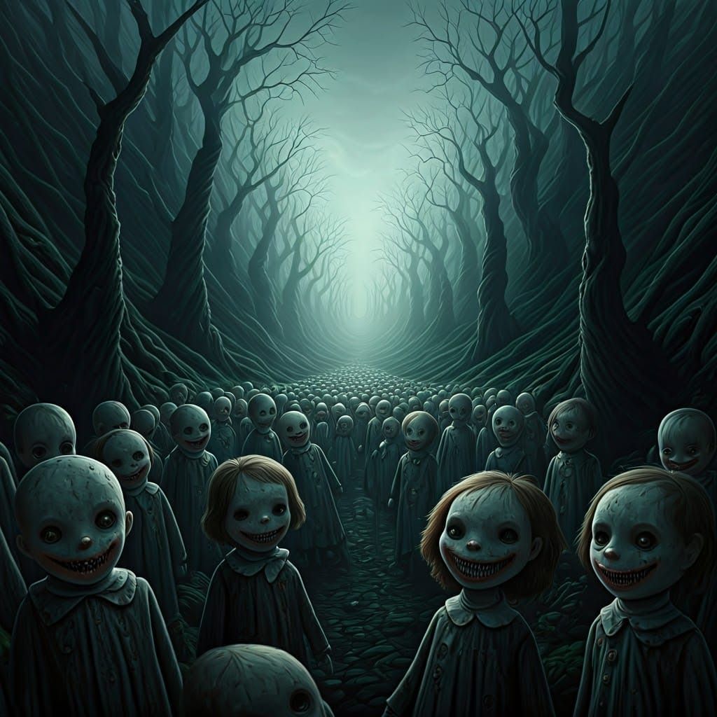 Eerie Doll Valley in Mist: A Surreal Dreamscape