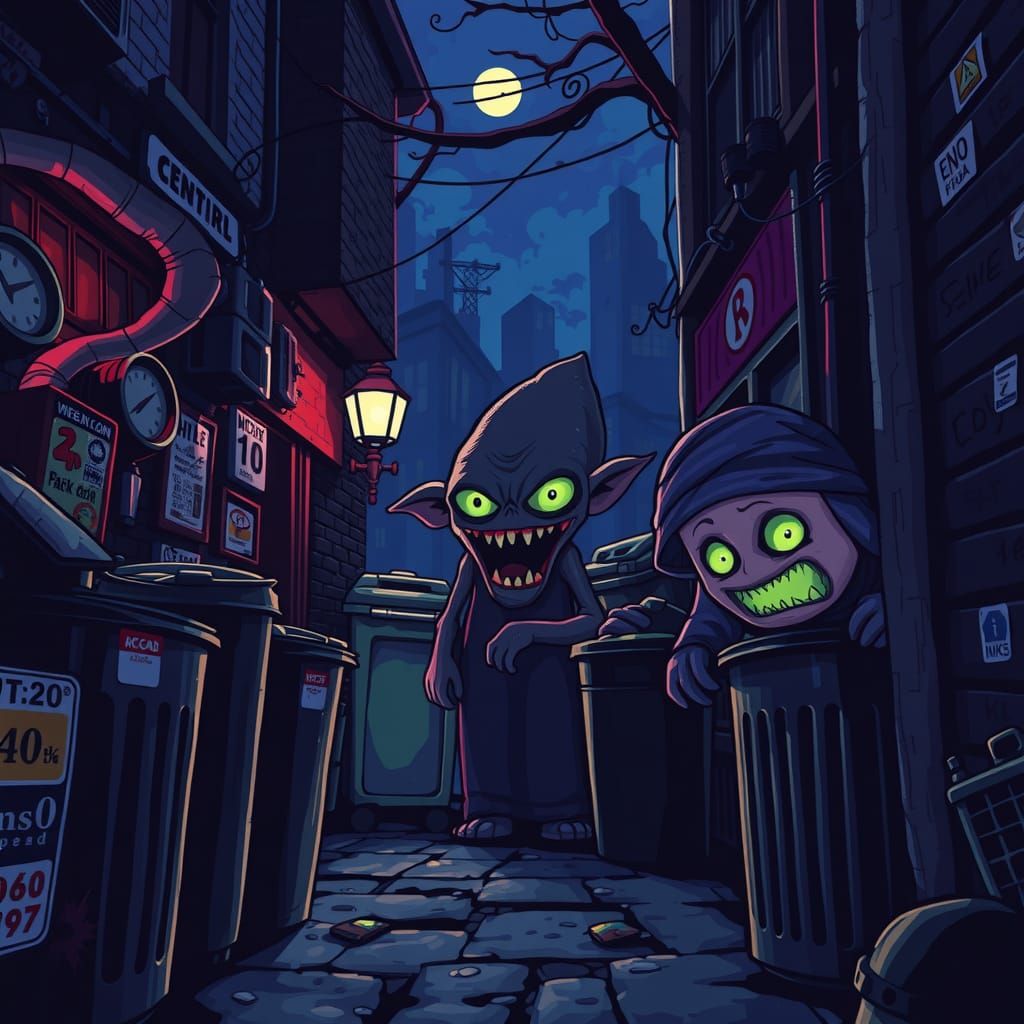 Eerie Back Alley Scene in 8-bit Pixel Art