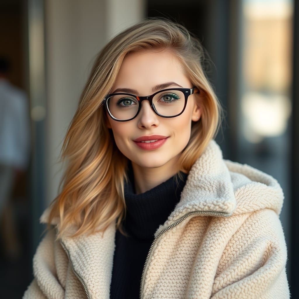 Blonde Woman with Braids and Glasses Portrait