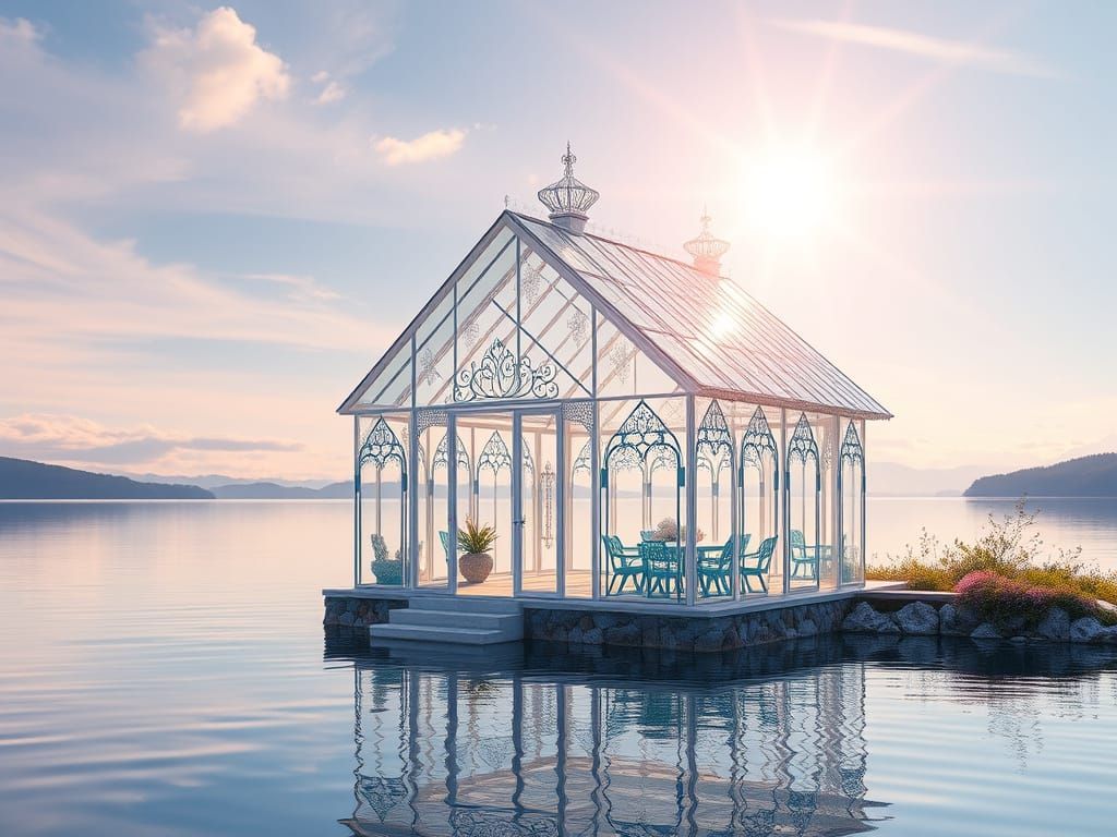 Glass House on Lake in Razumov Style