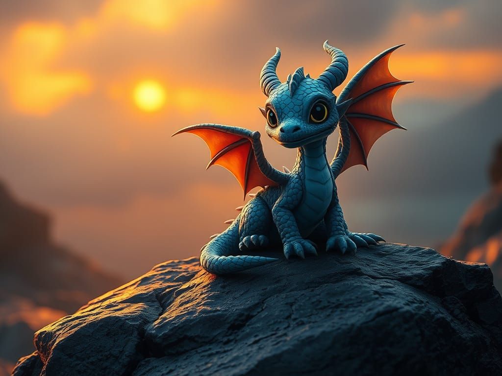 Vibrant Blue Dragon in Golden Sunset Hues