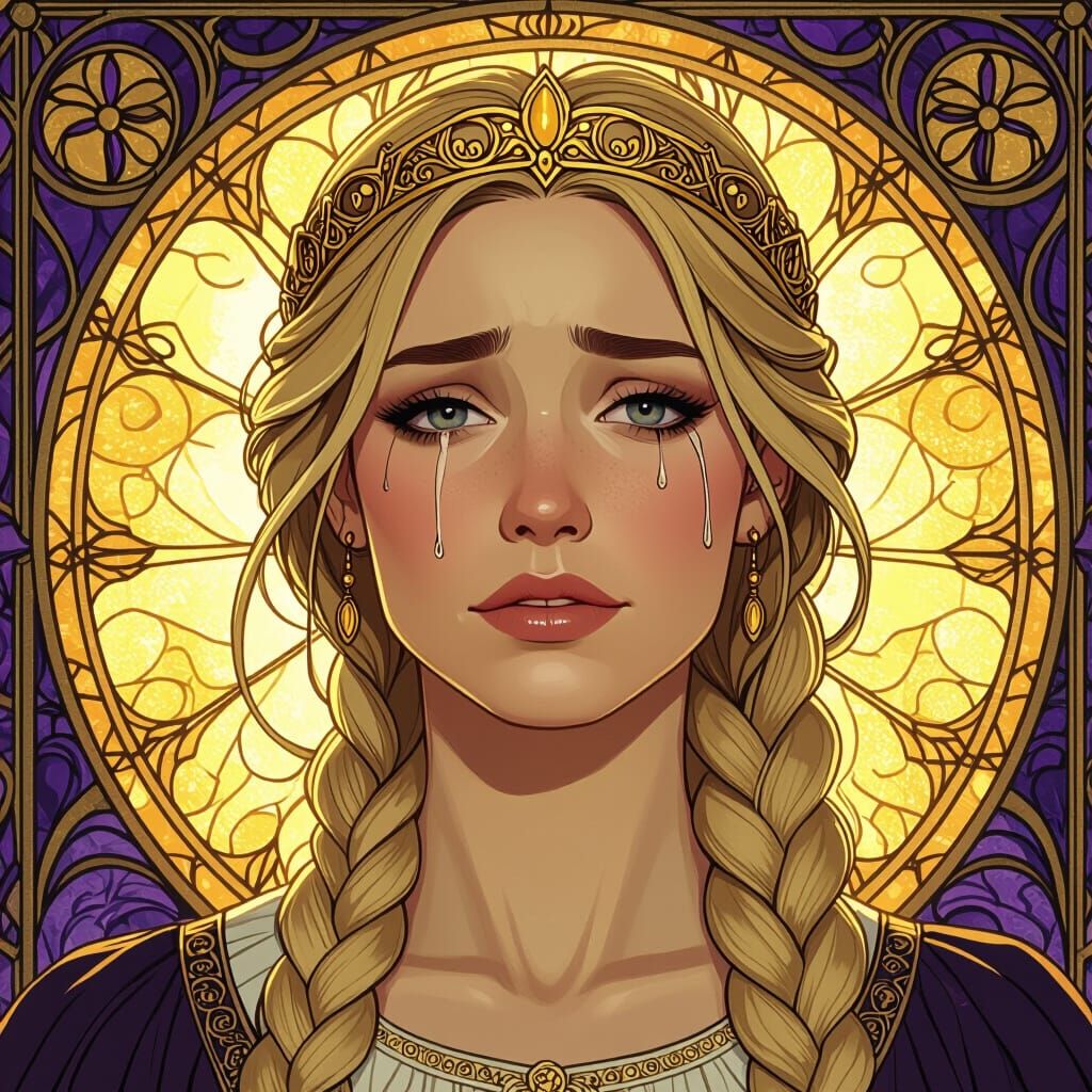 Sad Woman with Diadem in Art Nouveau Style