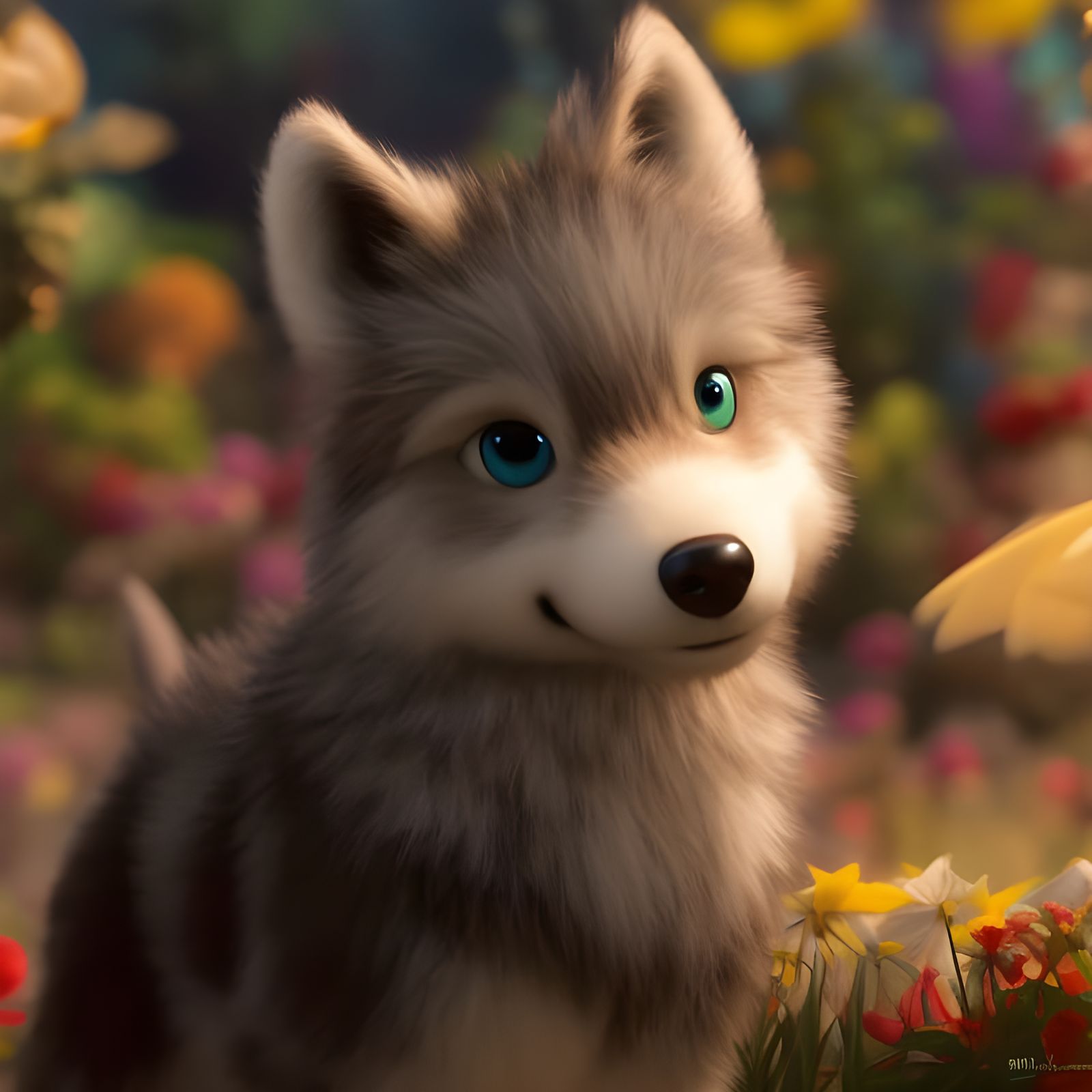 Happy Fluffy Baby Wolf Illustration