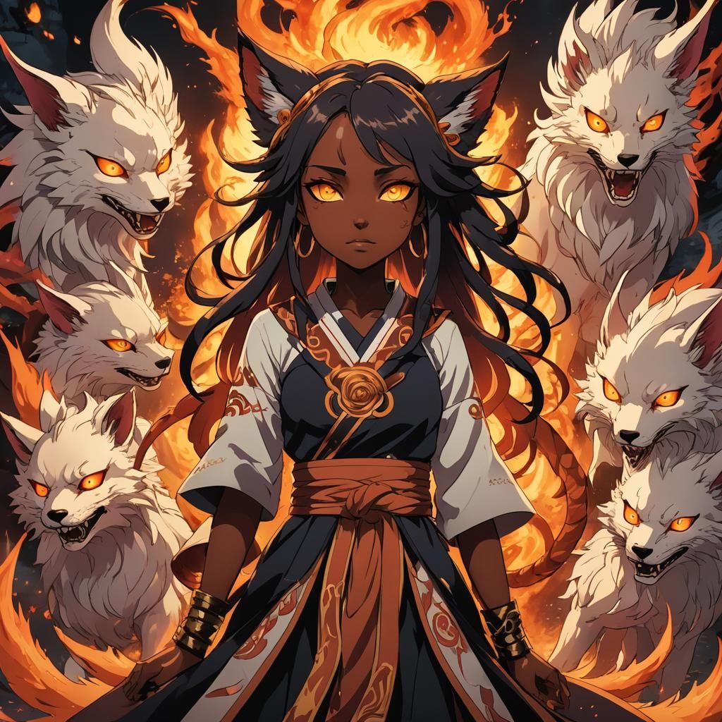 Demonic Kitsune: Anime Girl with Nine Tails