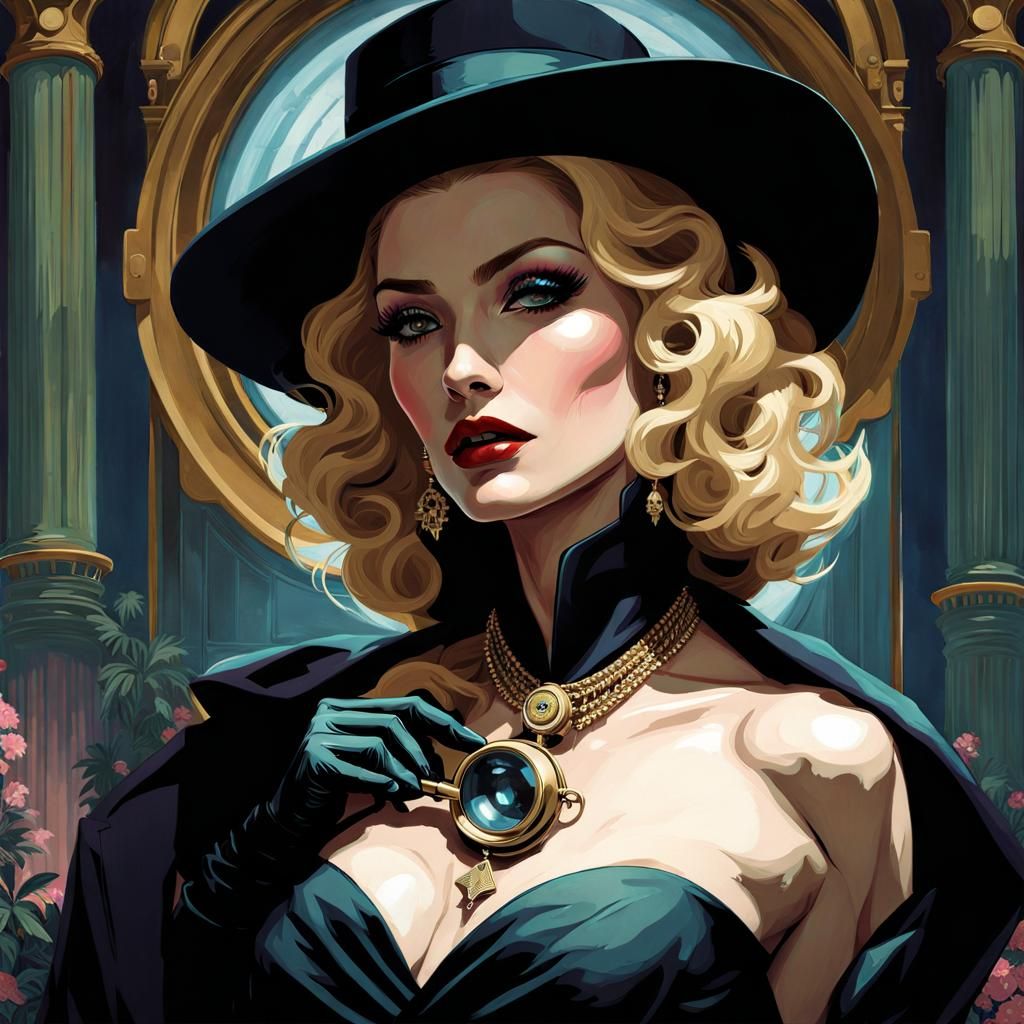 Madonna as Steampunk Noir Detective in Art Deco Style