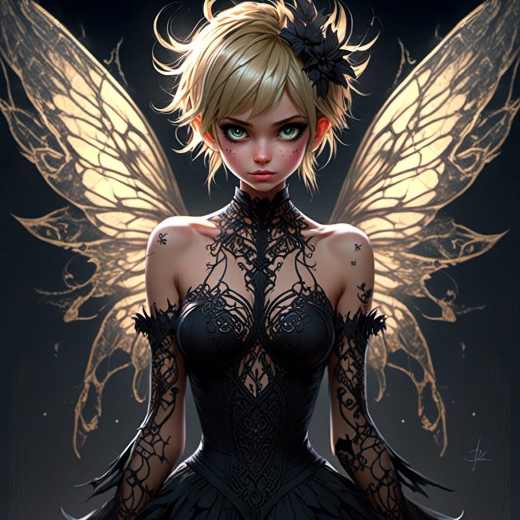Dark Gothic Tinkerbell with Runes and Pixie Dust