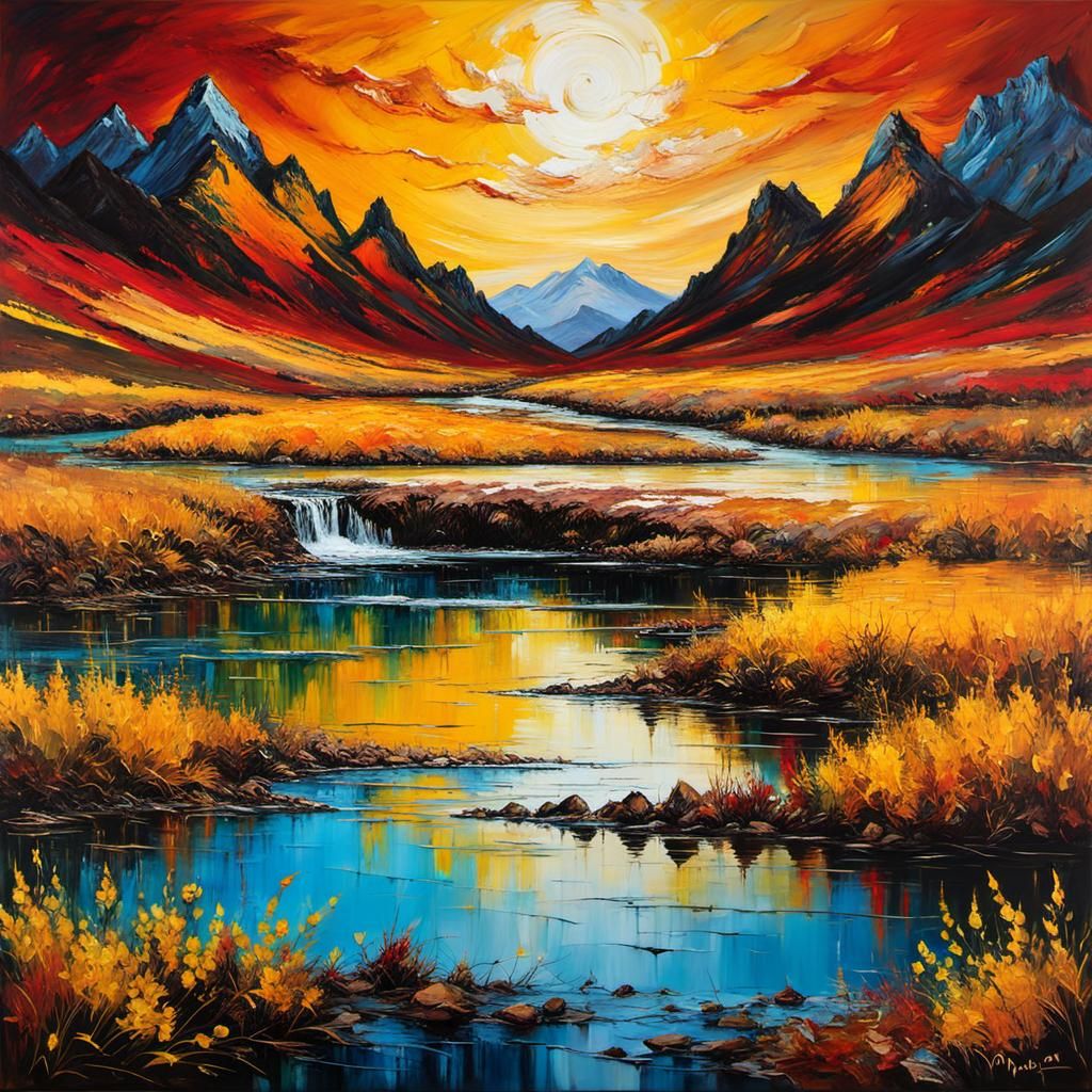 Surreal Dry Landscape with Encaustic Textures