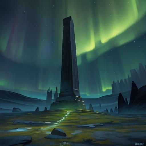 Celtic Stone Monument Under Northern Lights