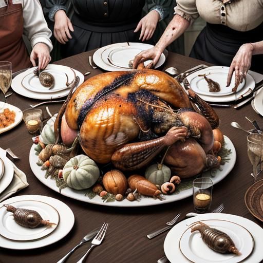 Crawling maggots; Horrific maggot filled turkey dinner; Putrefying thanksgiving turkey in hyper realistic up close detai...