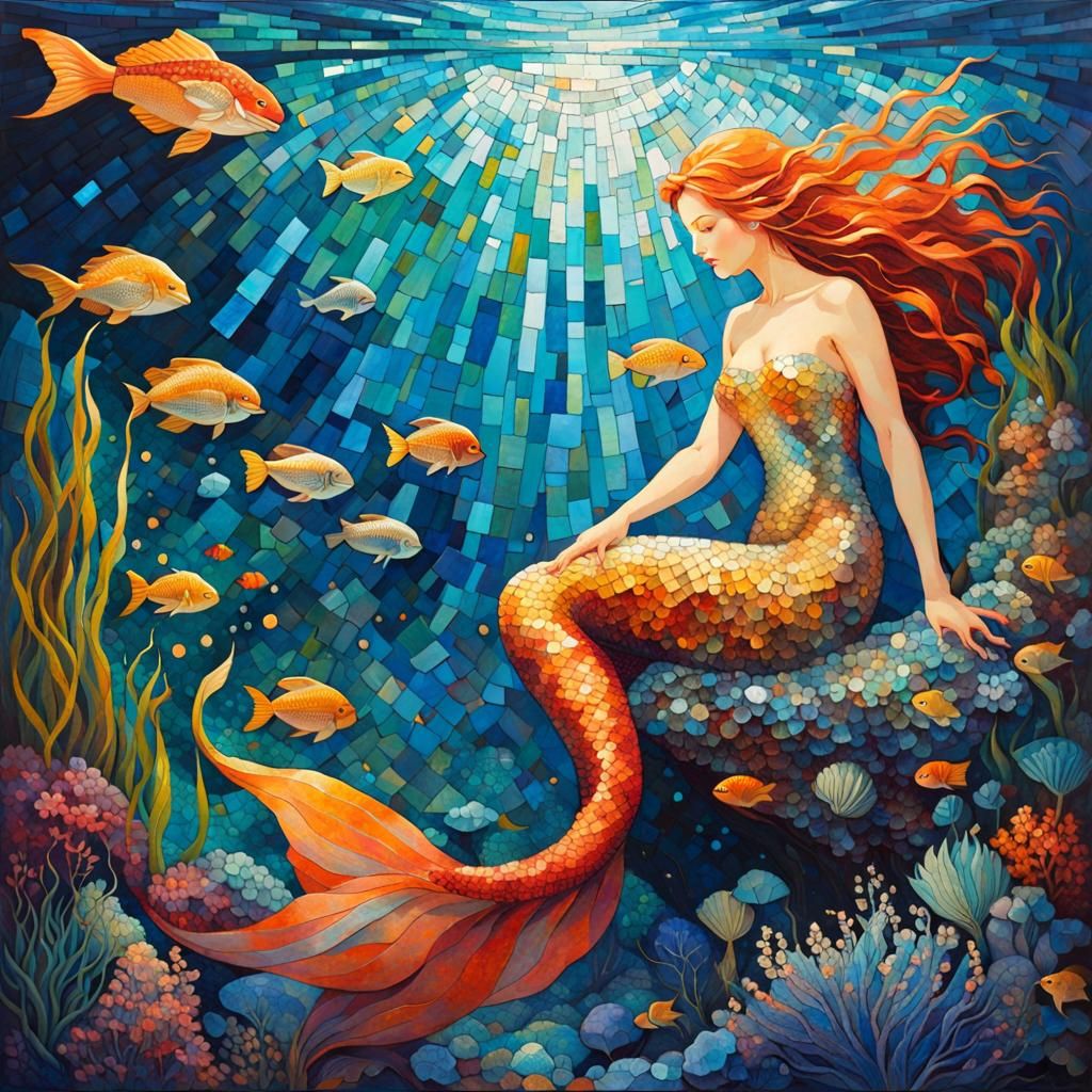 Beautiful Mosaic Mermaid Under the Sea