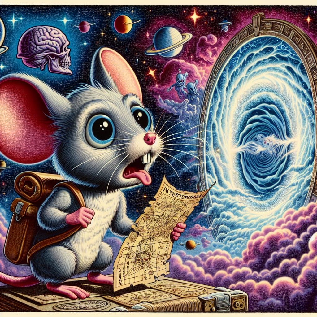 Mouse at Dimensional Portal, Detailed Cartoon Art