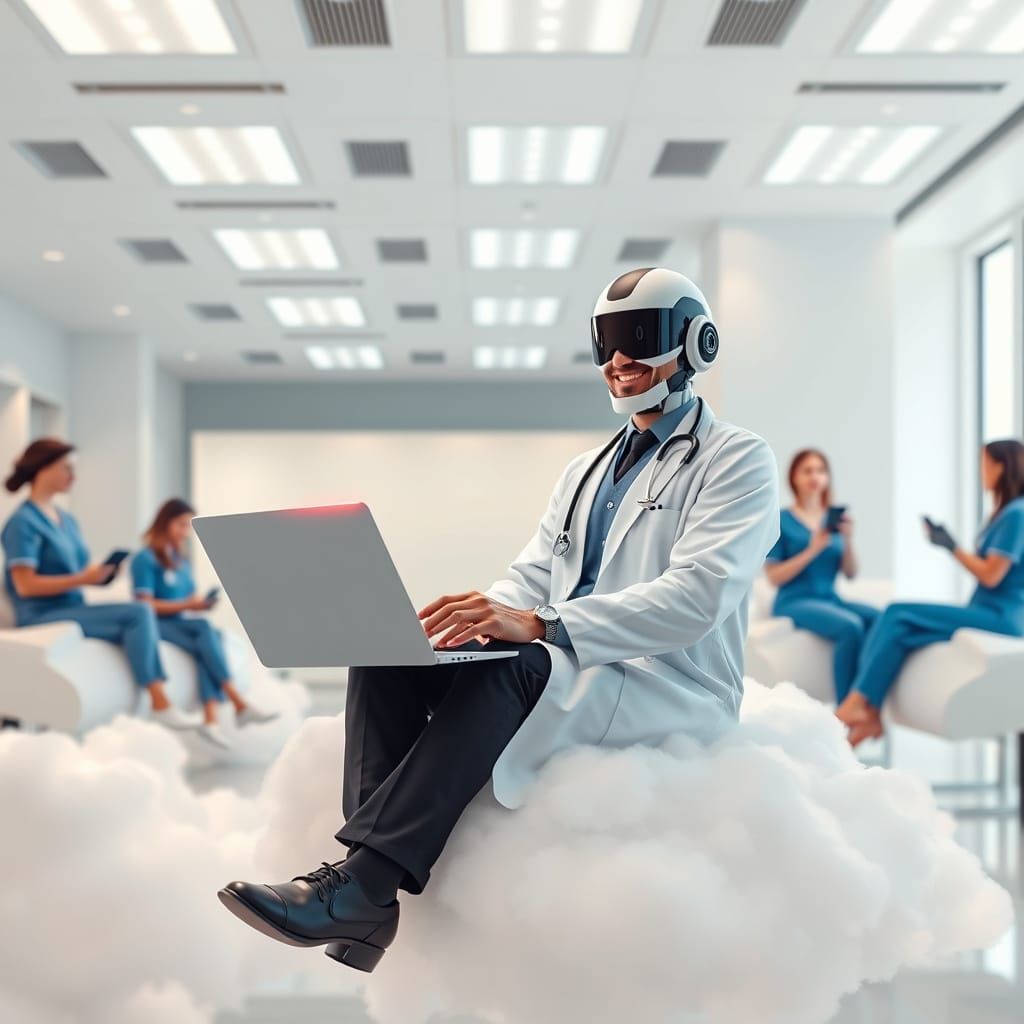 Futuristic Doctor's Office with Optimistic Cloudscape