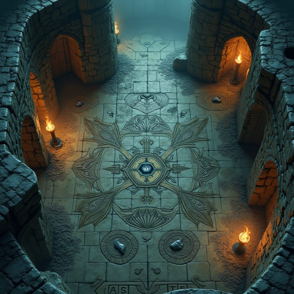 Dreamlike Dungeon with Ancient Runes and Mysterious Symbols