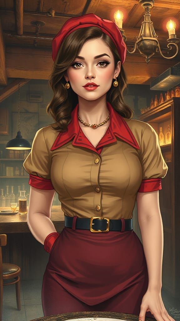 Wench Waitress in Dreamscape Tavern Drawing