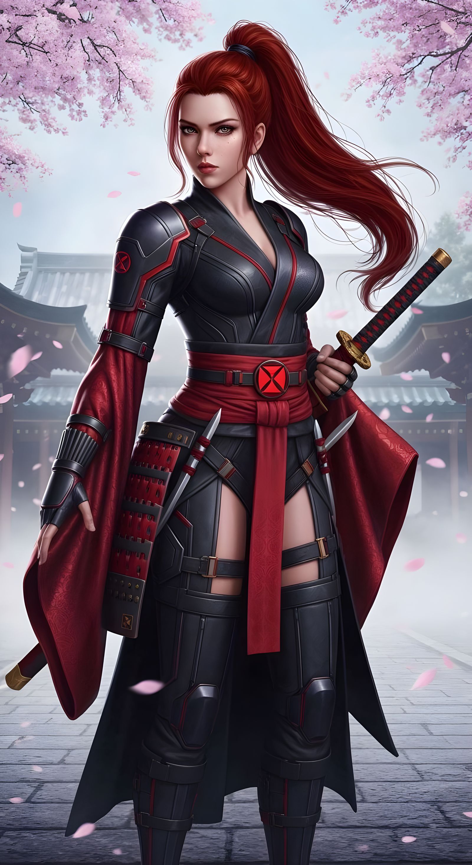 Samurai Warrior Inspired by Black Widow in Anime Style