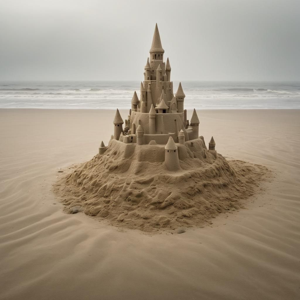 Deserted Beach: Sand Castle in Documentary Style