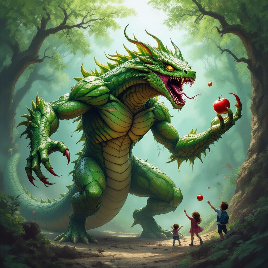 Serpentine Tree Monster With Mantis Face Hurls Venomous Appl...