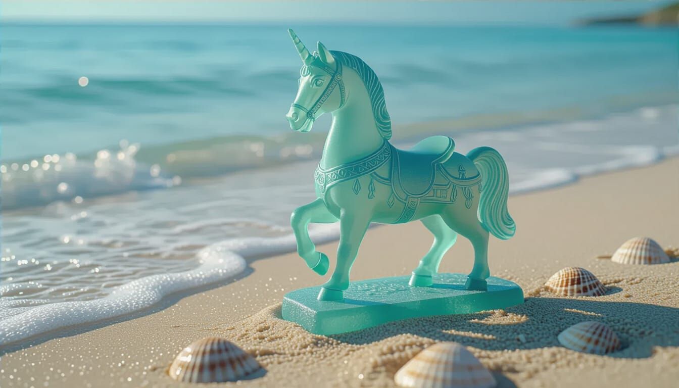 Sea Glass Carousel Horse in Sun-Drenched Cove