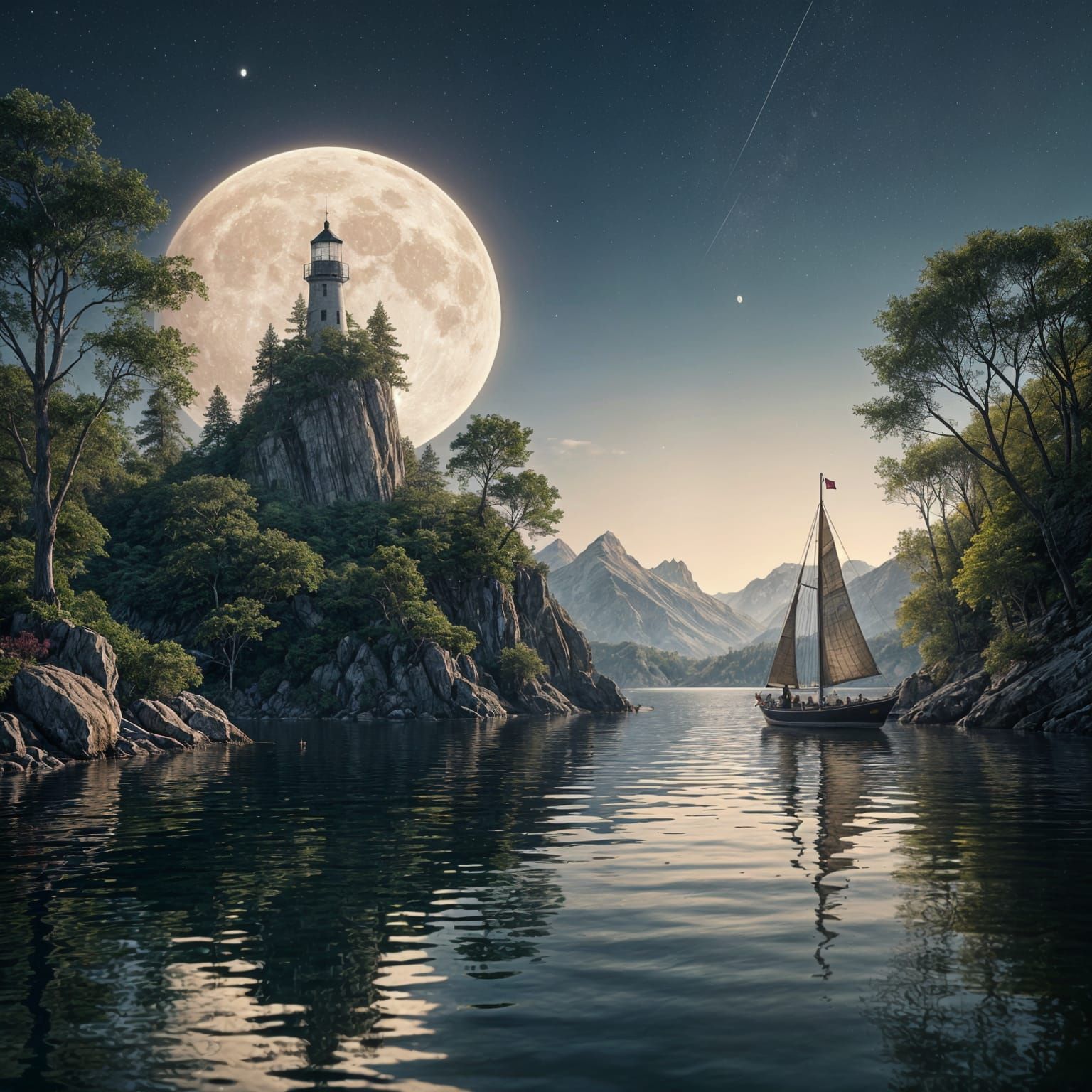 Lighthouse Island in Stone Hand: Hyperrealistic Splash Art