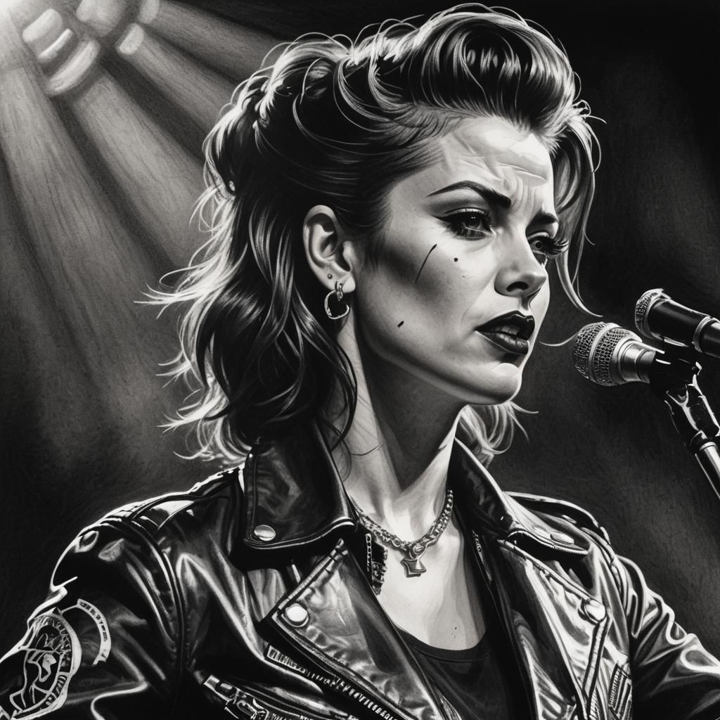 Female Rockabilly Band in Charcoal Cross-Hatching Style