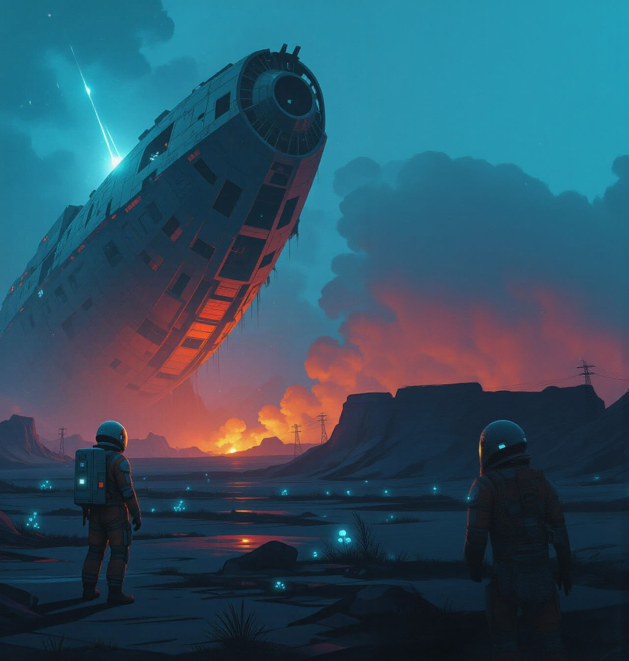 Derelict Spaceship on Alien Planet in Dystopian Style