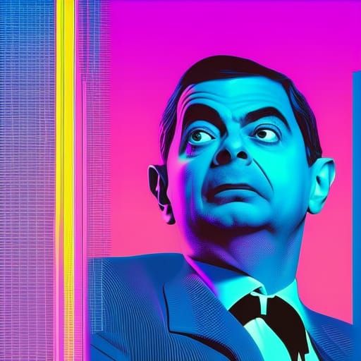 Mr. Bean in Synthwave Neon Retro Style
