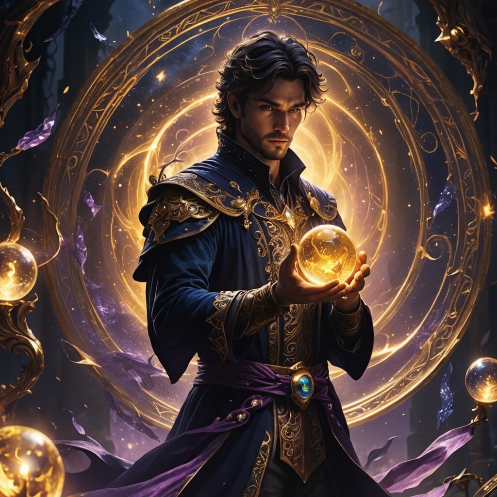 Hero Casting Spell in Mystical Dark Fantasy Realm