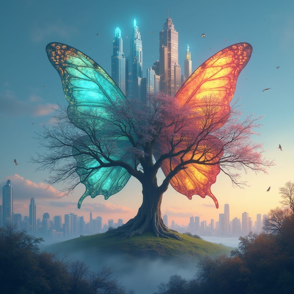 Butterfly Skyscrapers Meet Seasonal Tree