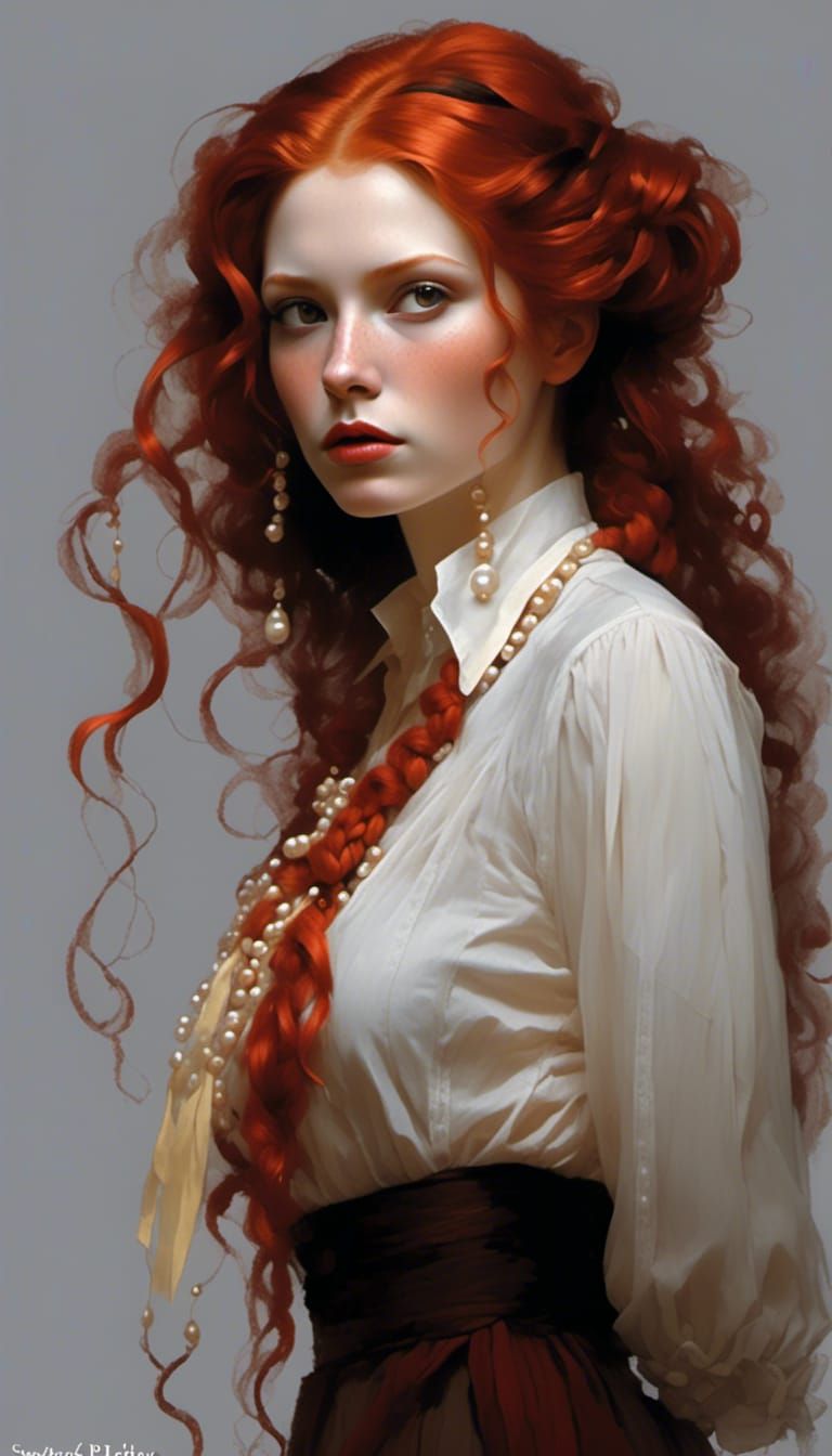Red Haired Beauty in Exquisite Realism Style