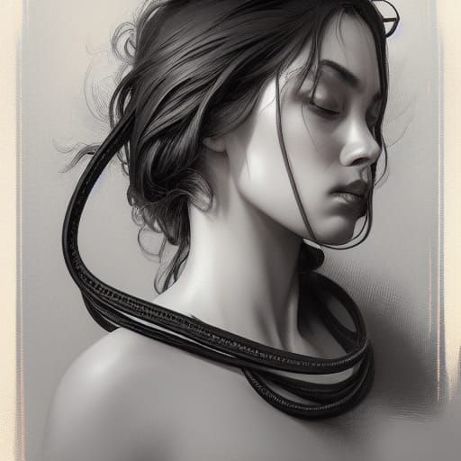 Woman in Leather with Whip, Detailed Portrait