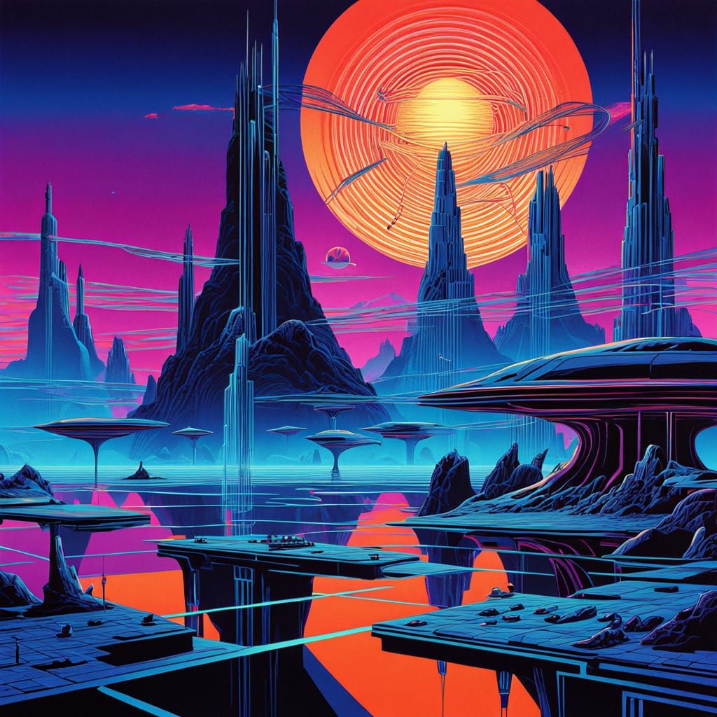 Electric Dreamscape in Neon Op Art