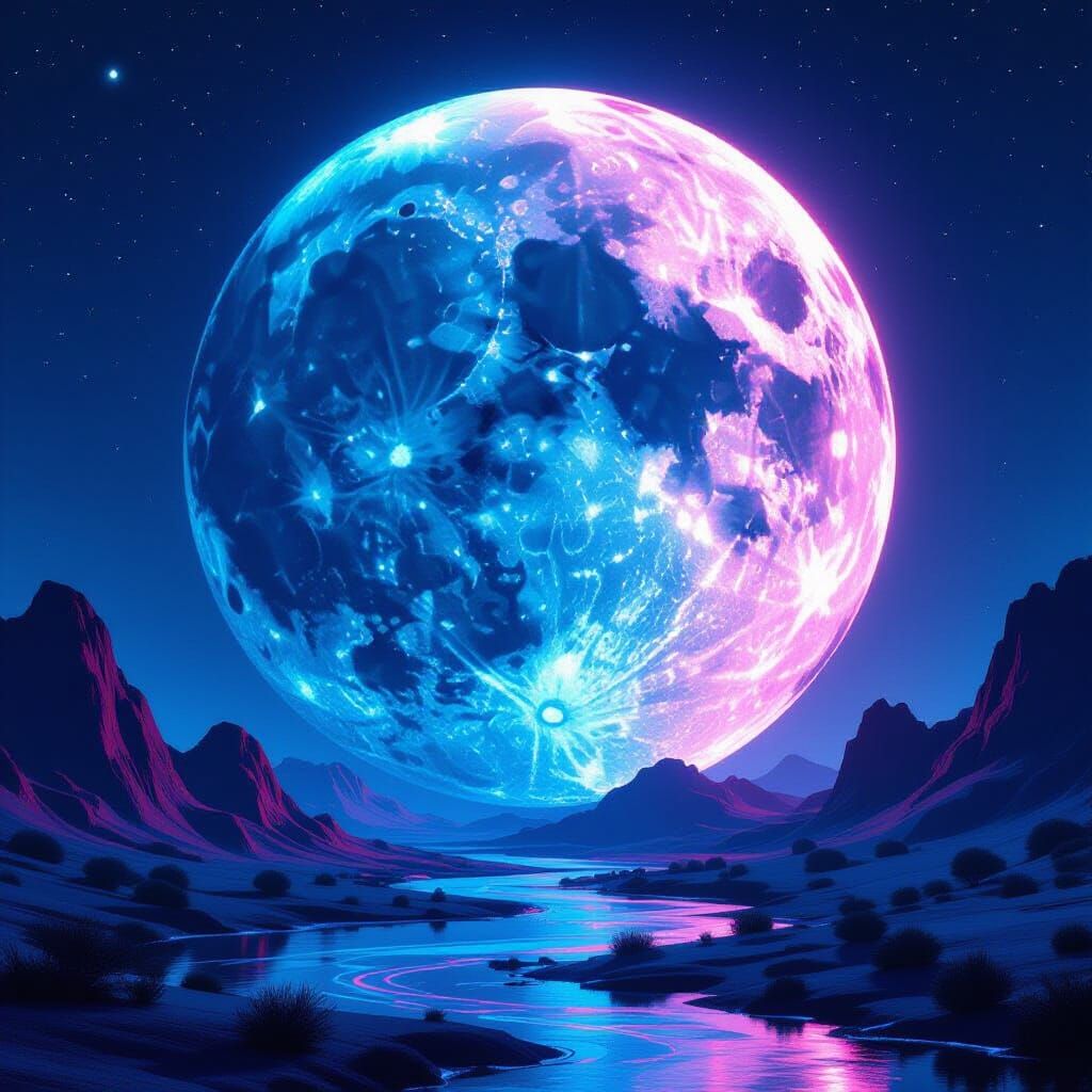 Neon Lunar Replica in Retro-Futuristic Style