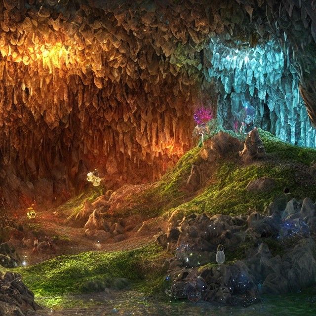 Magic Crystal Cave with Sparkles and Spells