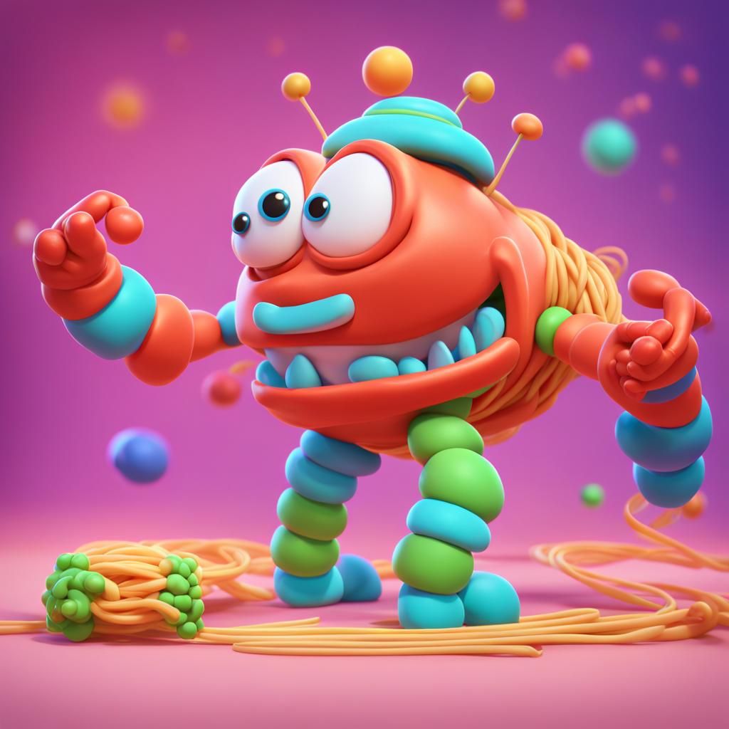 Cartoon Noodle Character in 3D Digital Art