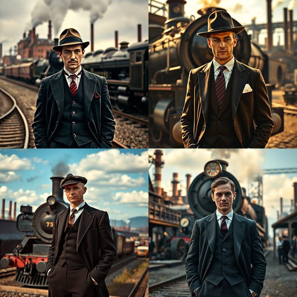 1920s Tomas Shelby Standing in Front of Train and Industries