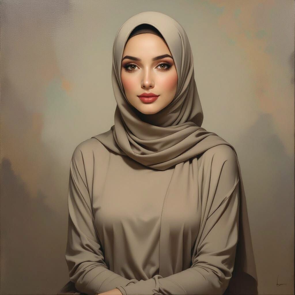 Elegant Hijabi Portrait in Art Deco Style