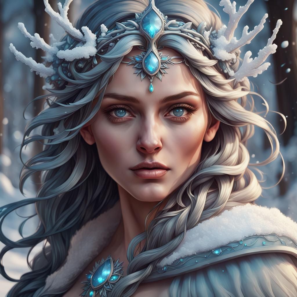 Winter Goddess Portrait in Hyperdetailed Style