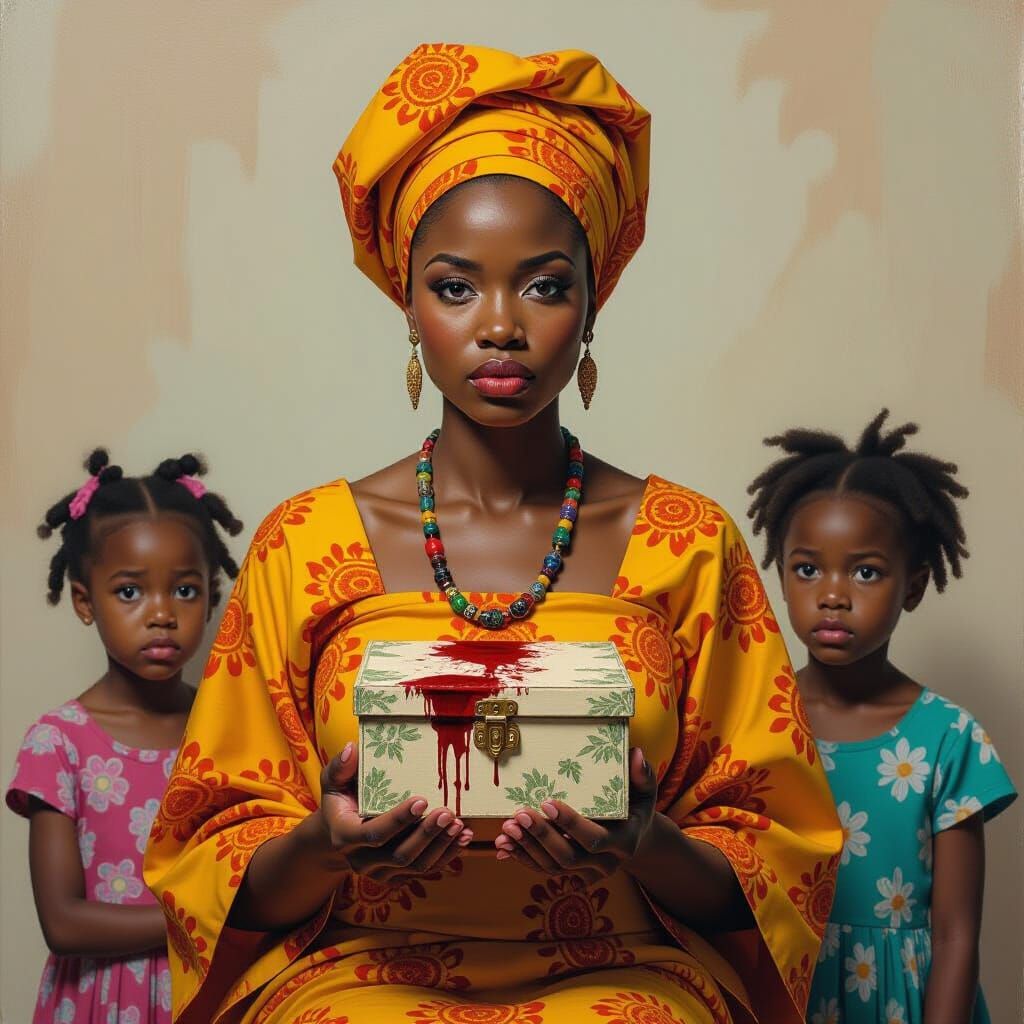 African Queen with Mysterious Box, in Contemporary Style