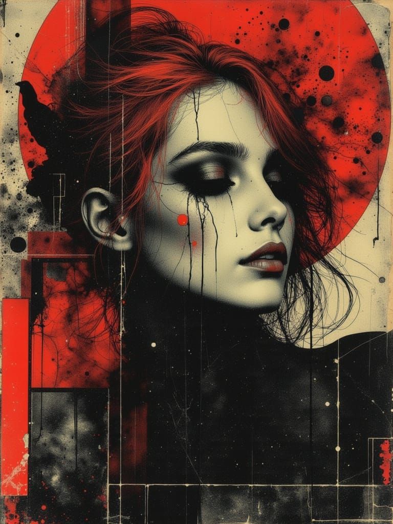 Gothic Woman Portrait in Neon Grunge Style